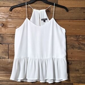 Express White Halter Neck Peplum Blouse Womens Flowy Sleeveless Chiffon Top